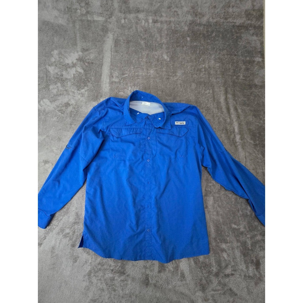 Columbia PFG Bahama Long Sleeve Fishing Shirt Blue Mens 2XL UPF Ripstop Vented
